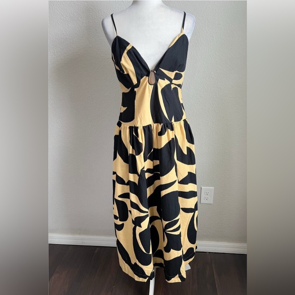 NWT Mon Renn Black/Yellow Gold Surreal Midi Dress Sz. M/10 - Picture 2 of 7